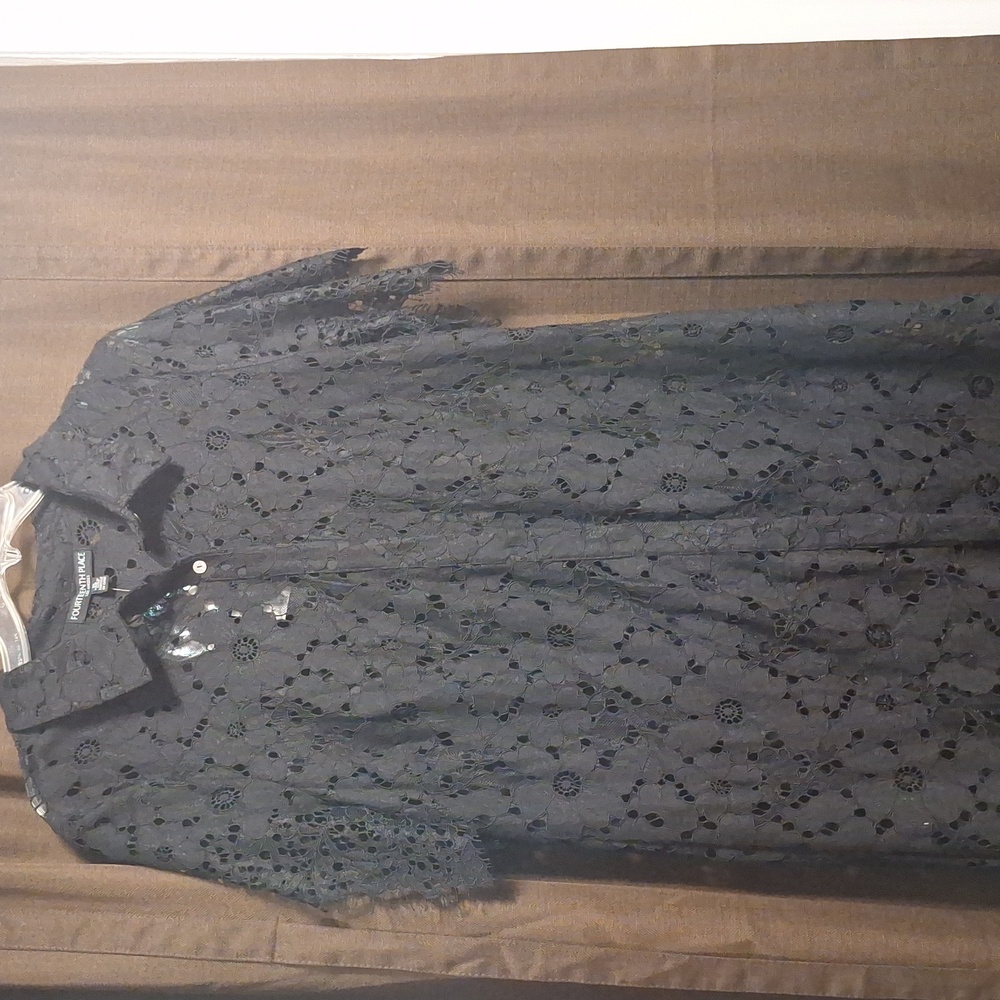 Black Lace Button-Up Dress